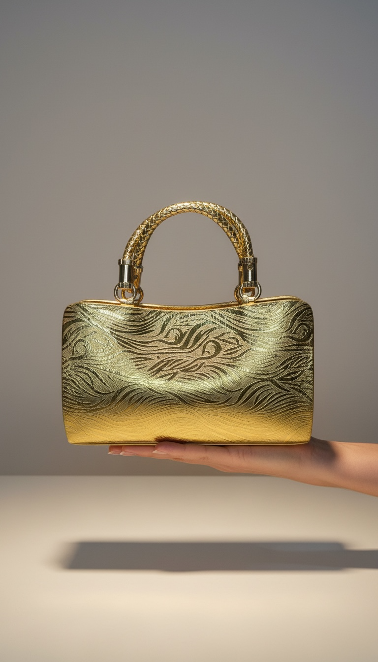 GOLDEN AND WHITE STONEWORK HANDHELD EVENING BAG
