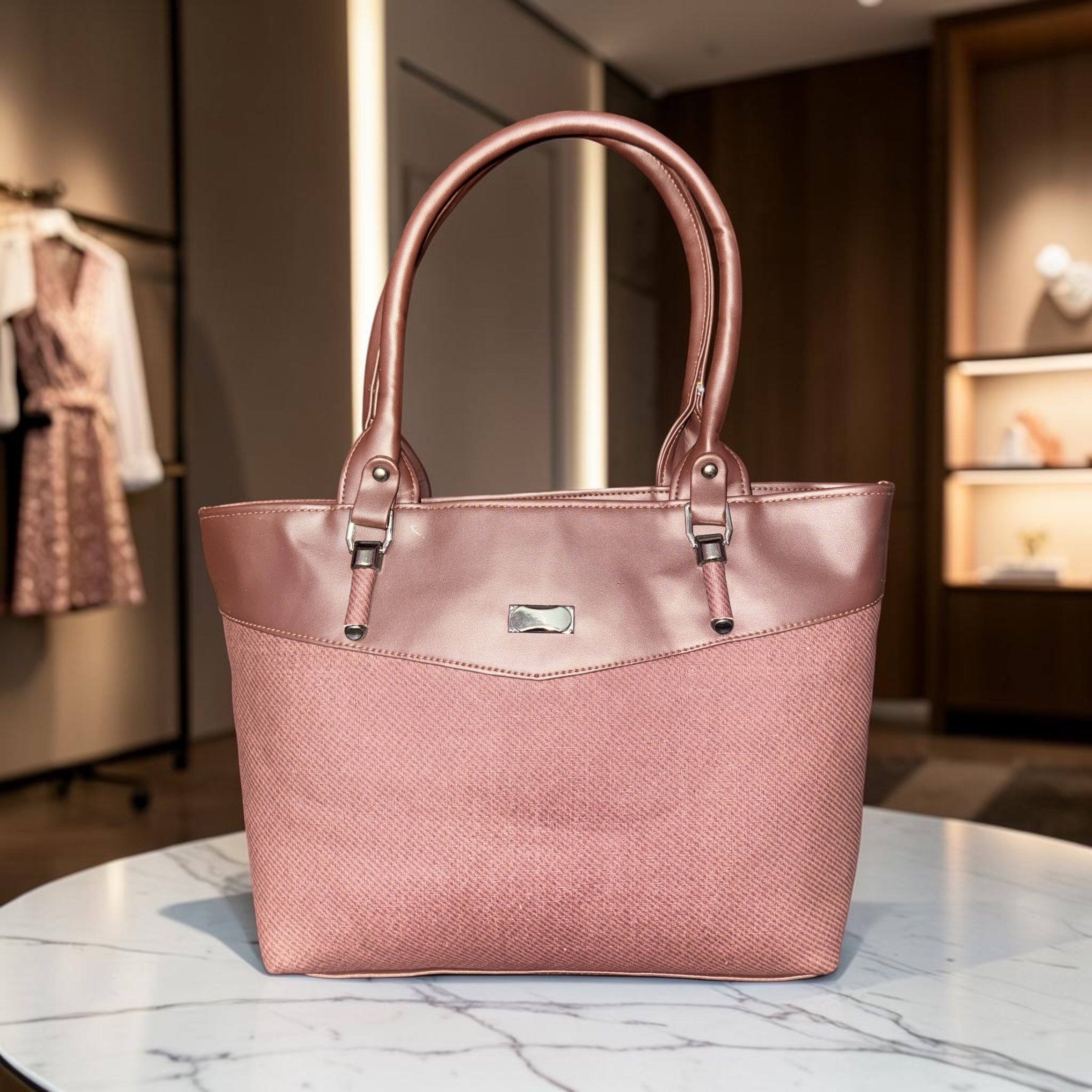 WOMEN PINK PU LEATHER MULTI-COMPARTMENTS HAND BAG