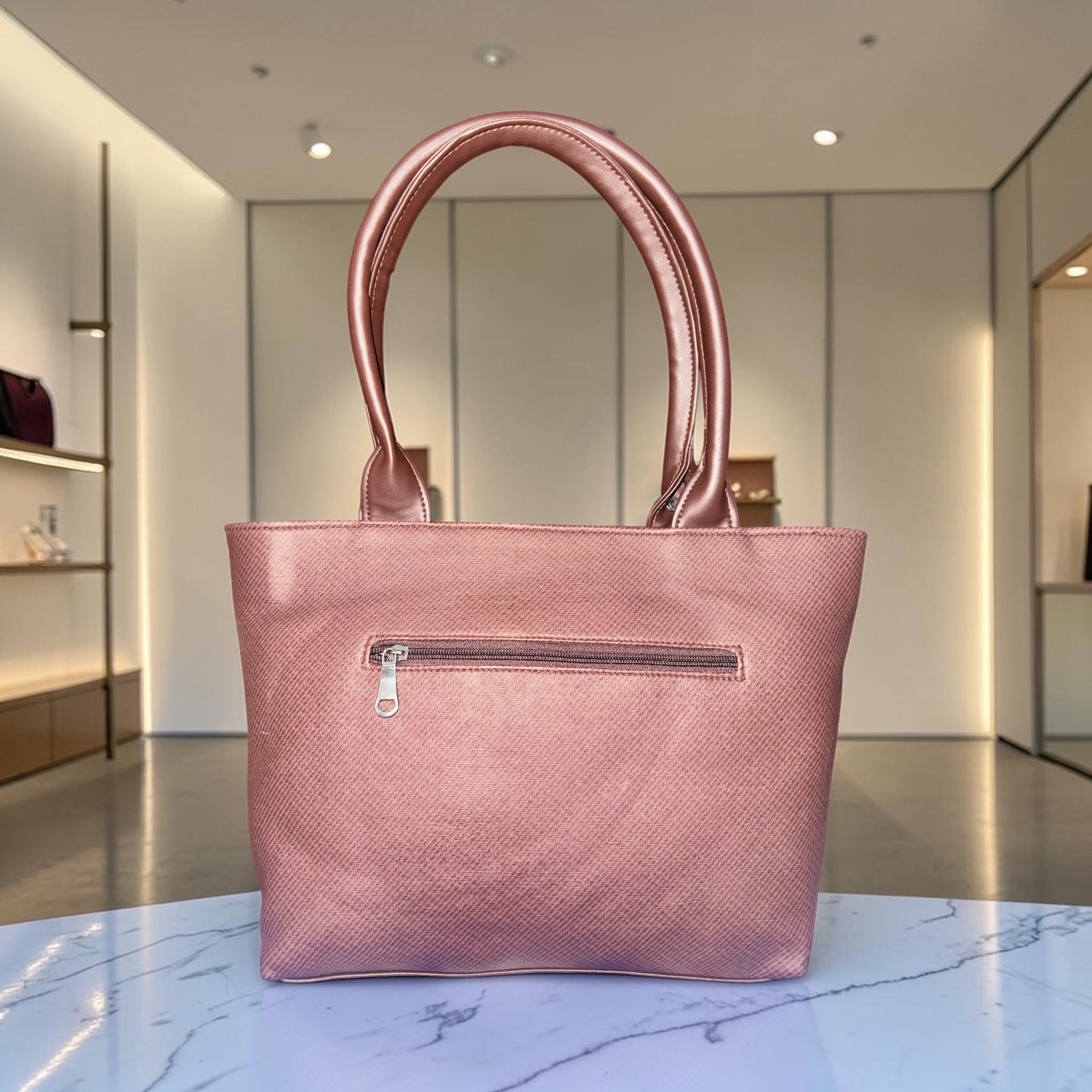 WOMEN PINK PU LEATHER MULTI-COMPARTMENTS HAND BAG