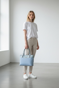 WOMEN SKY BLUE PU LEATHER MULTI-COMPARTMENTS HAND BAG