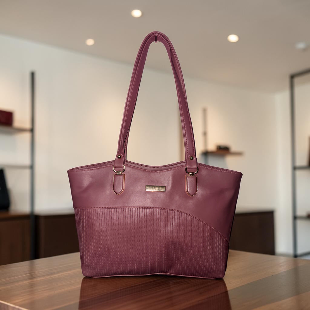 WOMEN PURPLE PU LEATHER MULTI-COMPARTMENTS HAND BAG