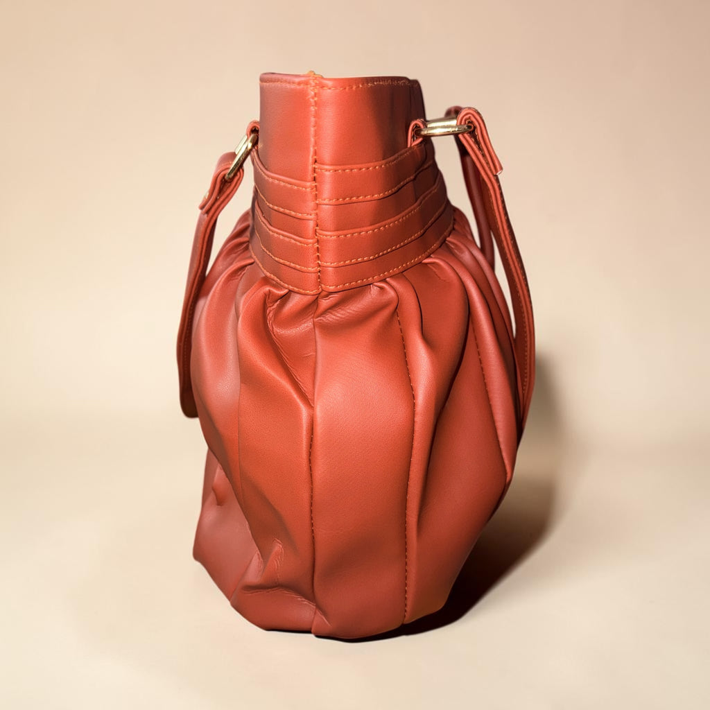 TAN COLOUR SOFT-PLEATED PU HAND BAG