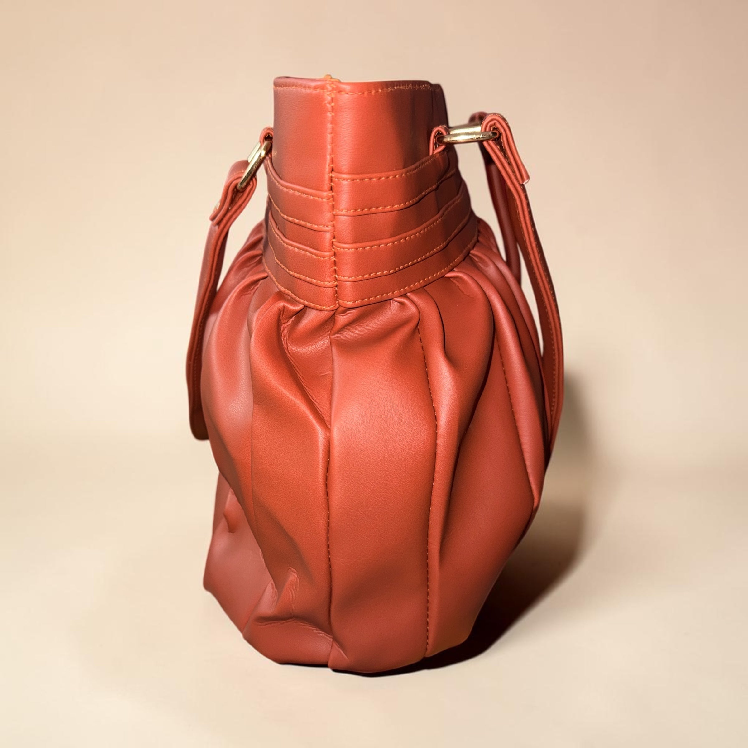 TAN COLOUR SOFT-PLEATED PU HAND BAG