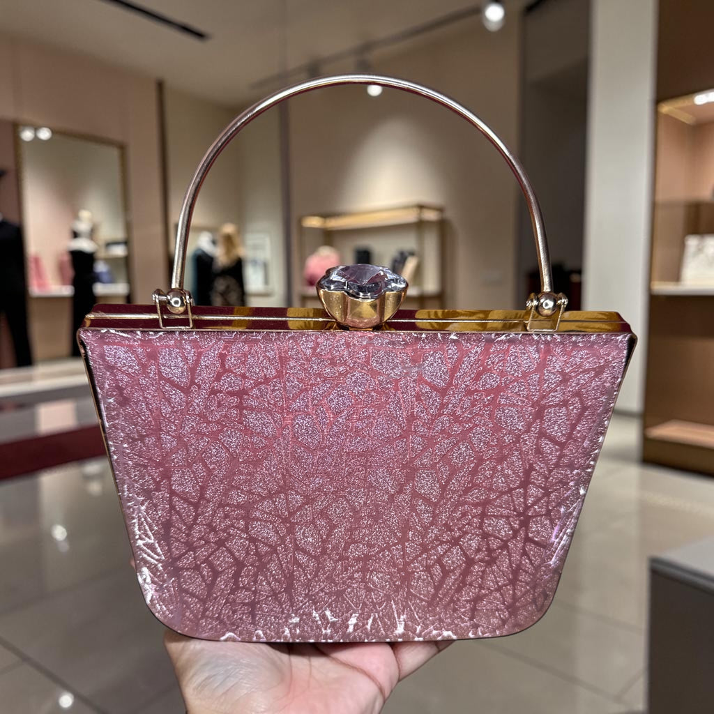 PINK BOX CLUTCH WITH GOLD TOP HANDLE