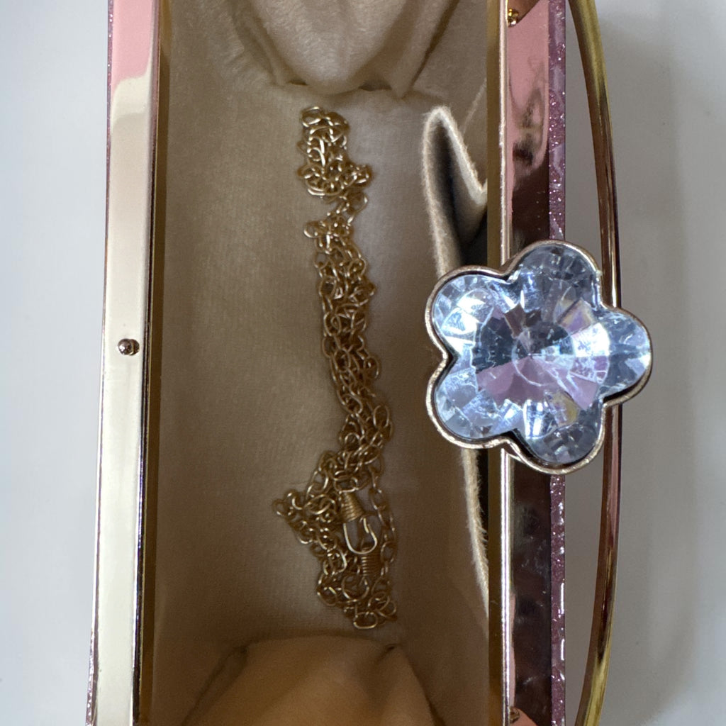 PINK BOX CLUTCH WITH GOLD TOP HANDLE