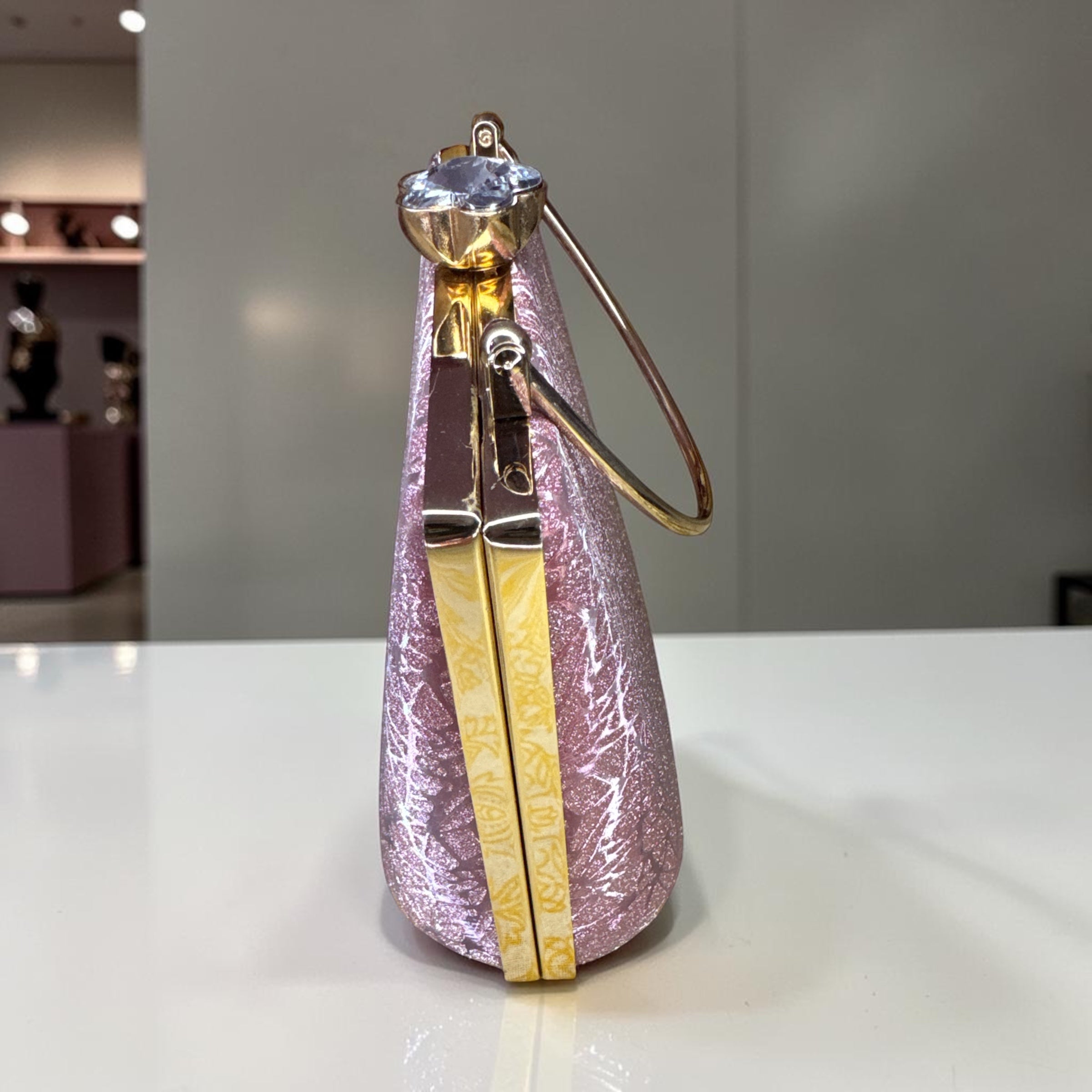 PINK BOX CLUTCH WITH GOLD TOP HANDLE