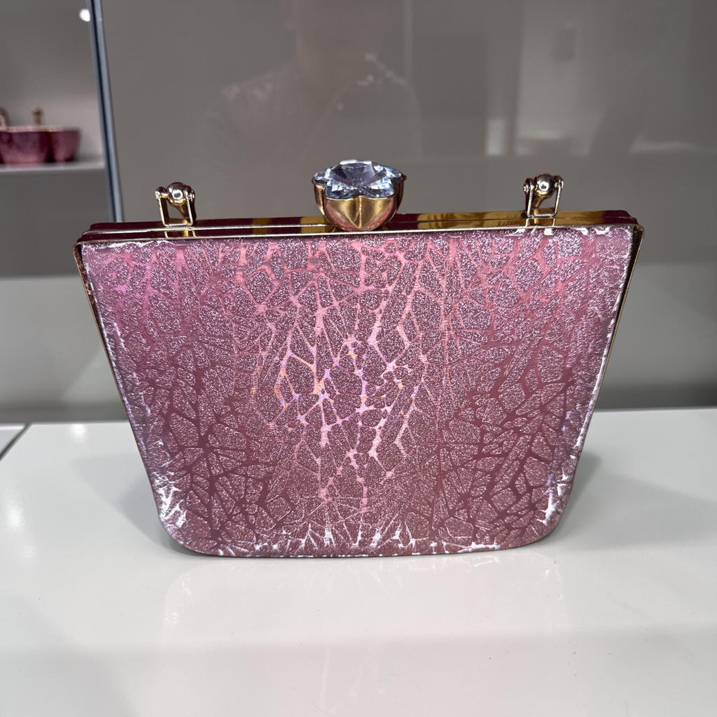 PINK BOX CLUTCH WITH GOLD TOP HANDLE