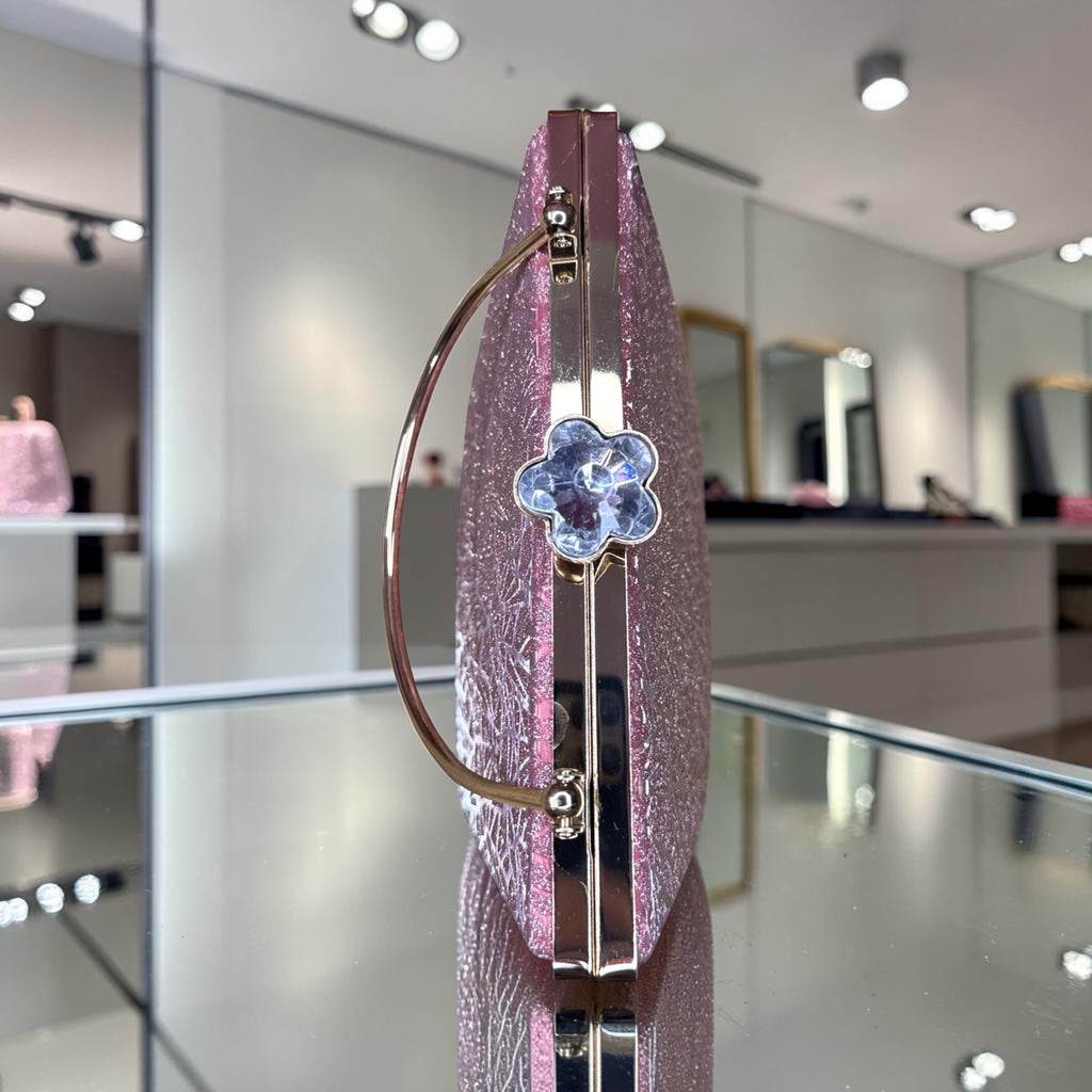 PINK BOX CLUTCH WITH GOLD TOP HANDLE