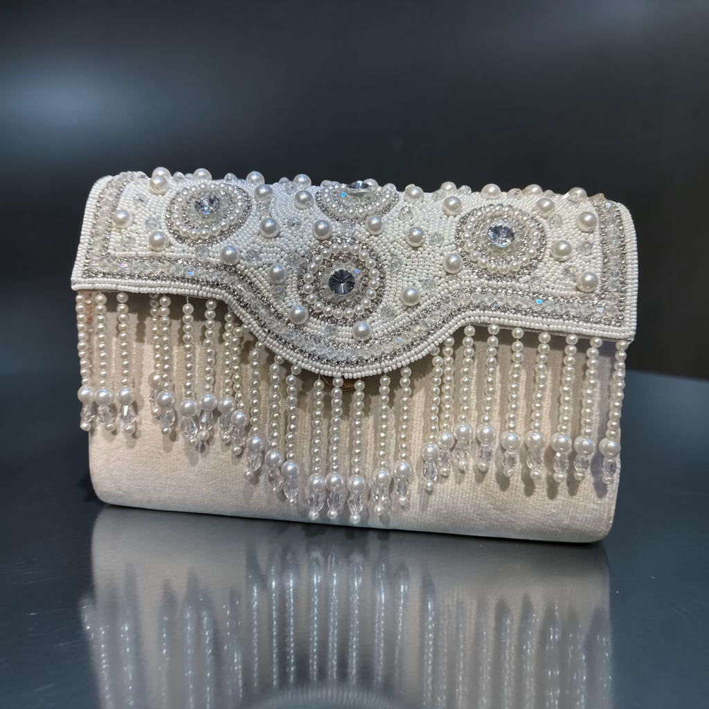 HIM & HER LUXE PEARLS WORKED TASSEL HANDBAG
