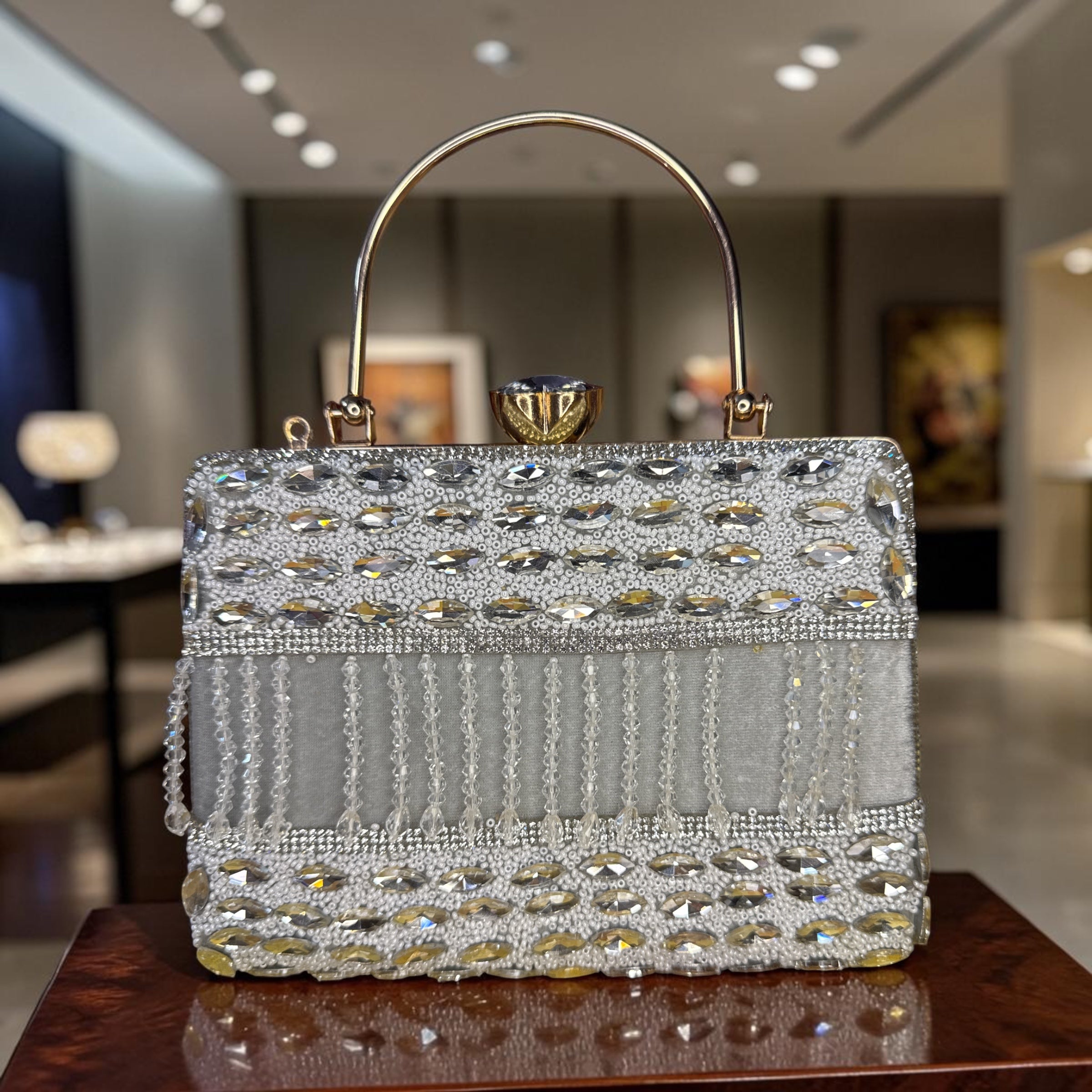 SILVER STONE-WORKED CLUTCH HANDMADE