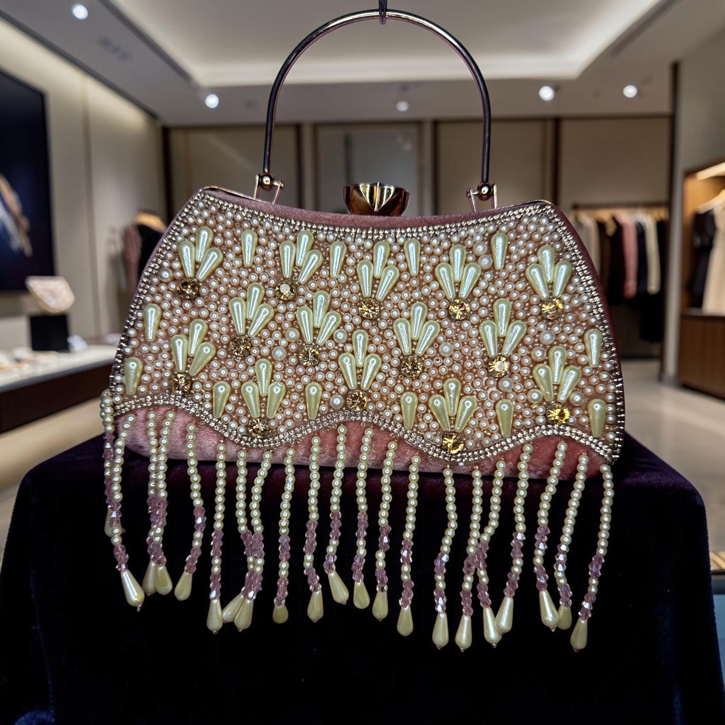 HIM & HER LUXE ROSEGOLD CLUTCH WITH PEARLS-WORKED