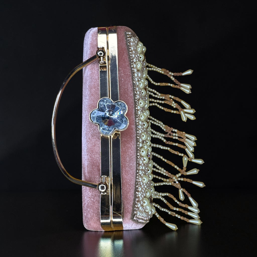 HIM & HER LUXE ROSEGOLD CLUTCH WITH PEARLS-WORKED