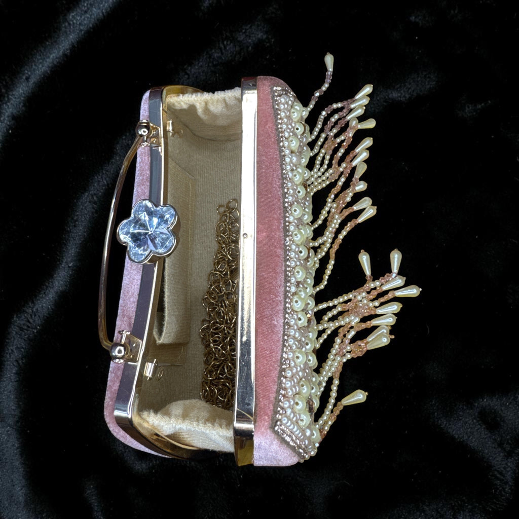 HIM & HER LUXE ROSEGOLD CLUTCH WITH PEARLS-WORKED